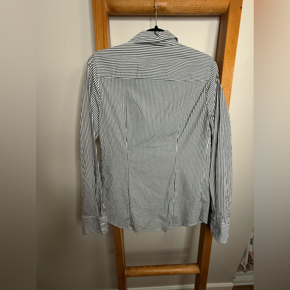 J. Crew Women’s Black and White Striped Shirt Small TALL - Picture 2 of 6